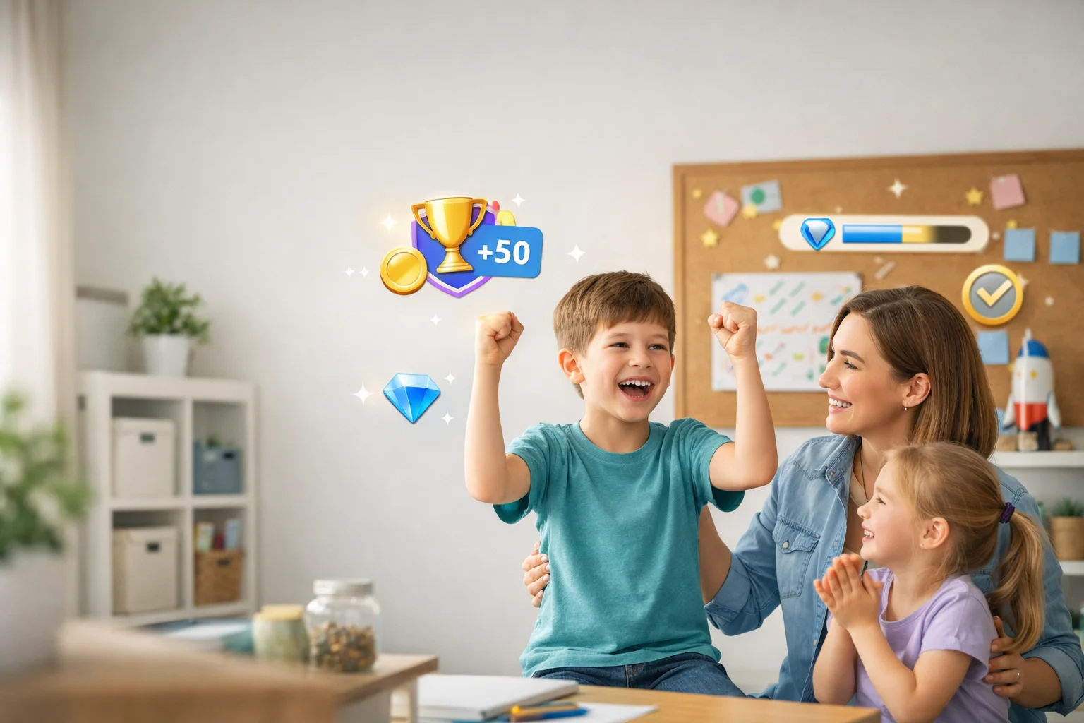 Crianças completando missões e ganhando pontos no Questdoo